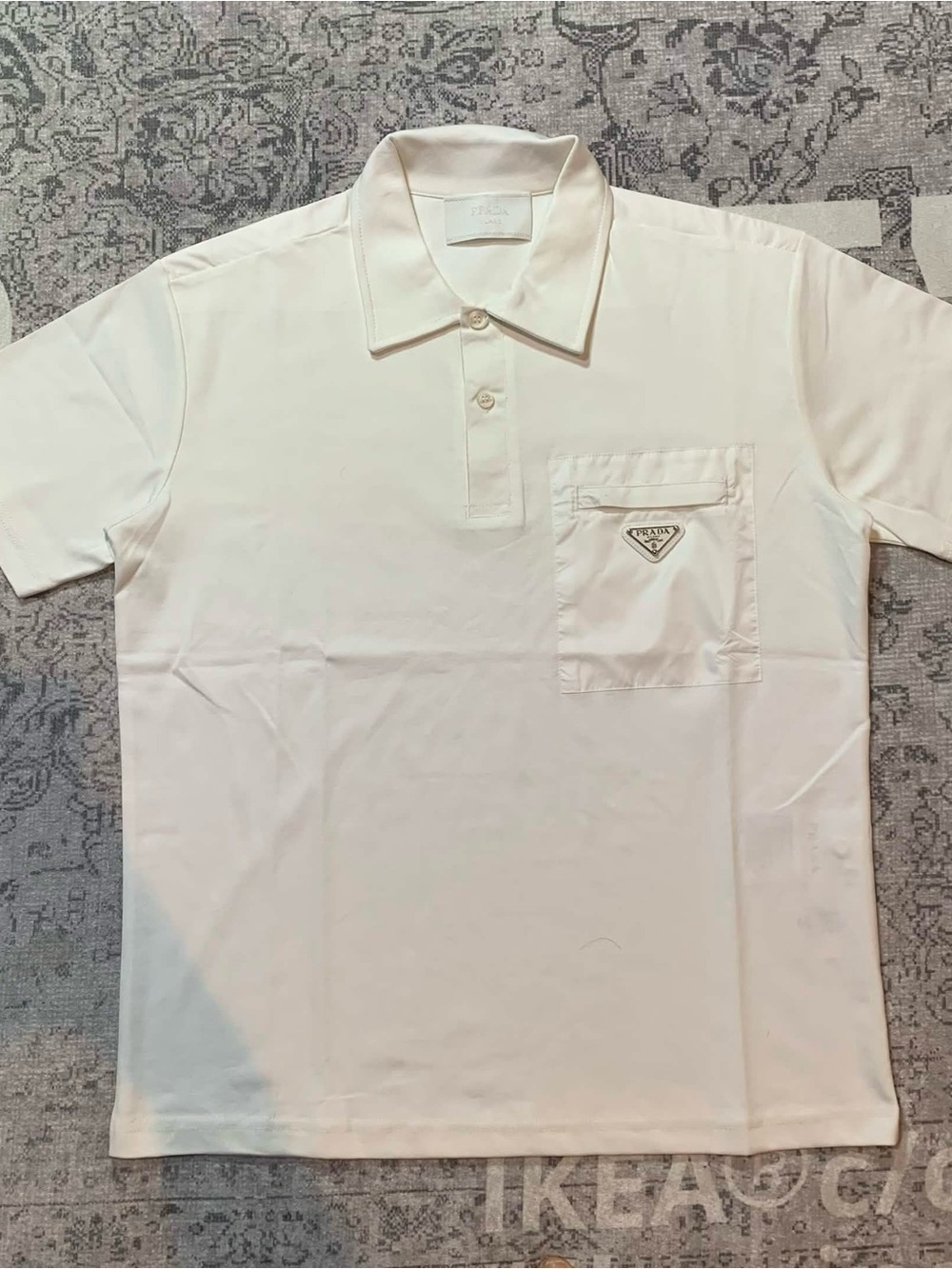 Prada White Men's Short-Sleeve Polo with Chest Pocket